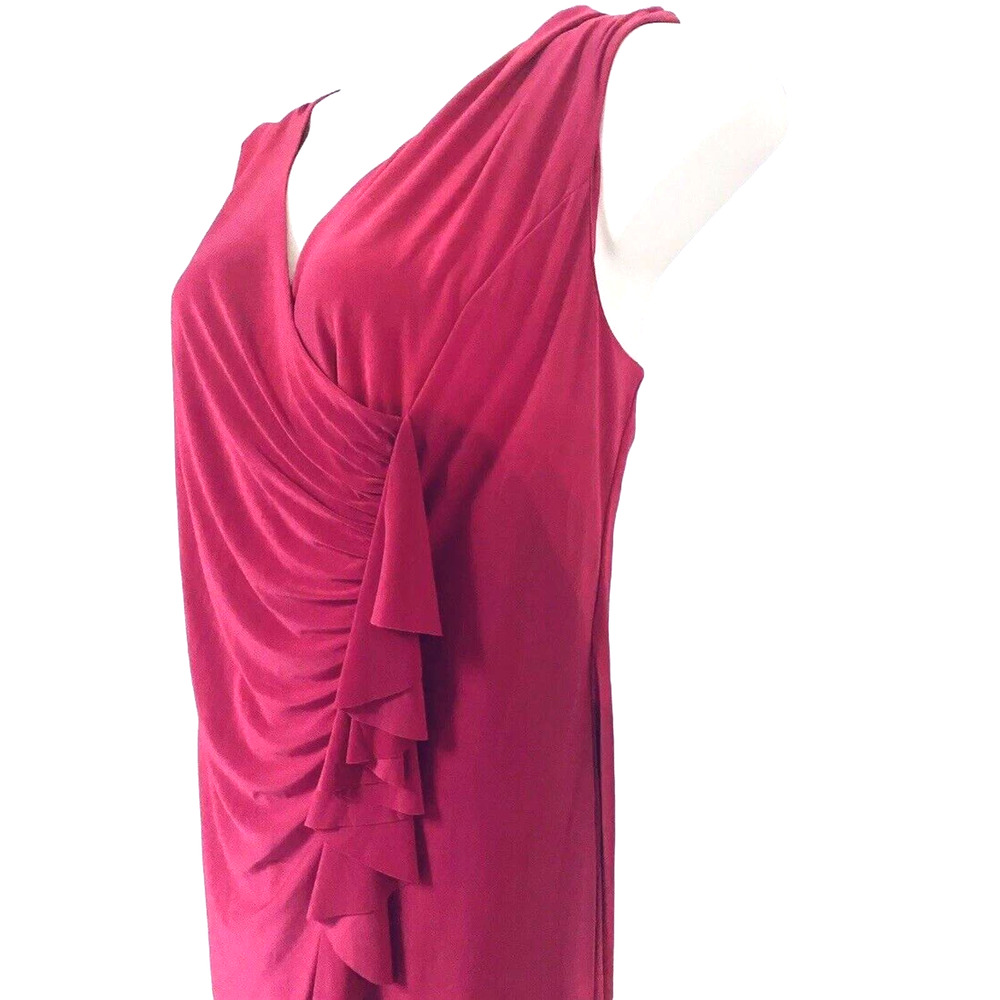 Midnight Velvet Stretchy Fuchsia Pink Ruffle Ruched Desk to Dinner Party Dress - Picture 9 of 12
